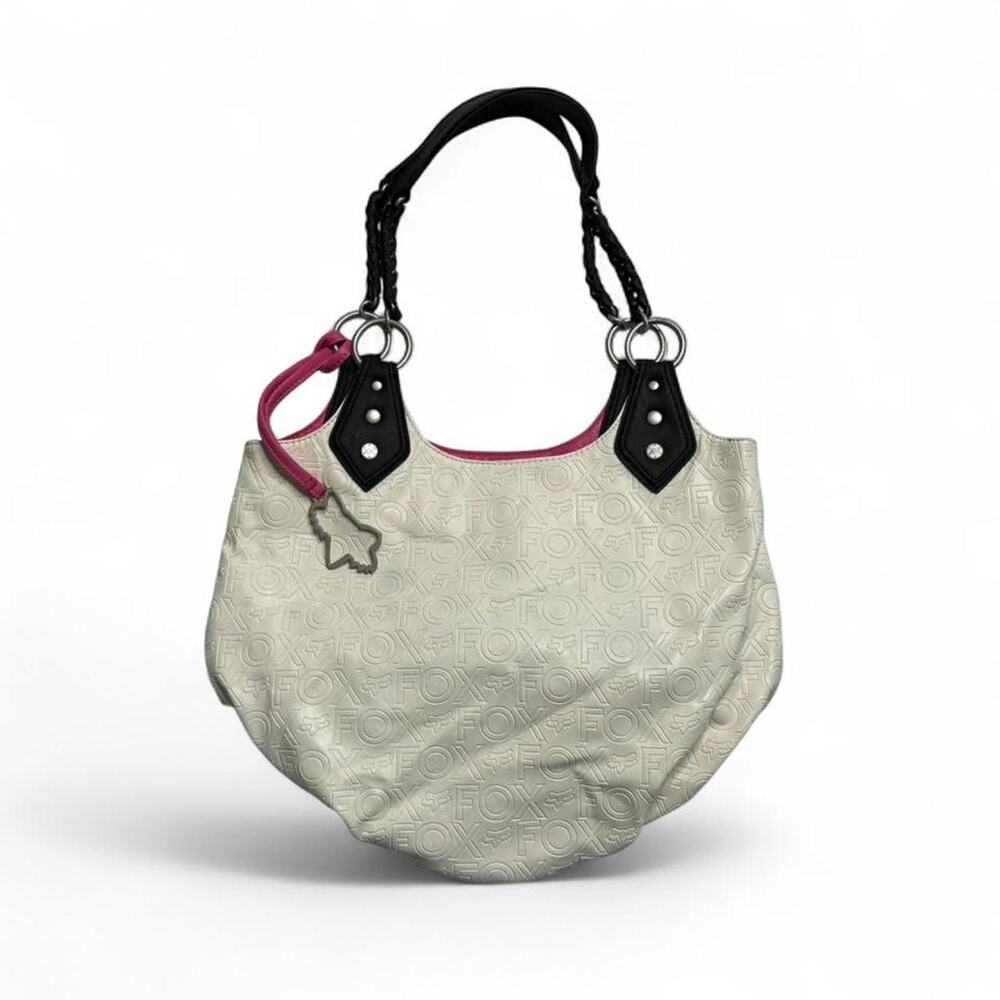 Fox Racing white and pink vintage 2000s leather with fox chain purse Y2K grunge - Picture 1 of 8